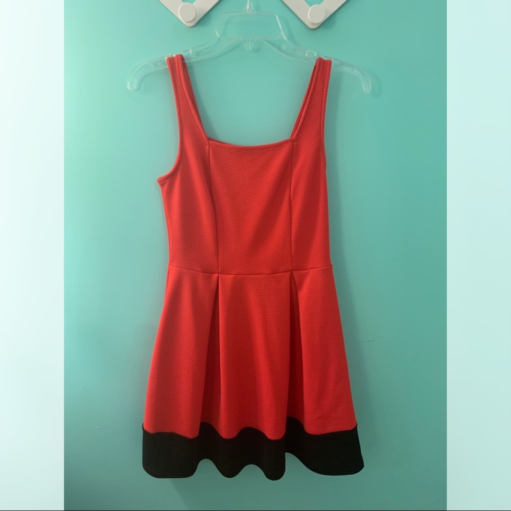 Red and black color block dress